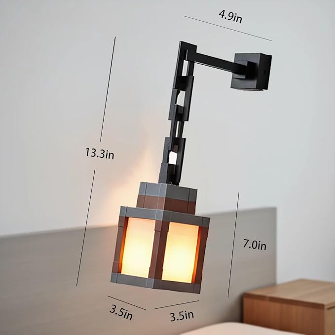 Pixelated Lantern Night Light, 16 Color Retro Mood Light, Wall and Desktop Mounted Night Light with USB Charging Remote Control, Suitable for Decorating Bedrooms and Game Rooms for Boys and Girls.