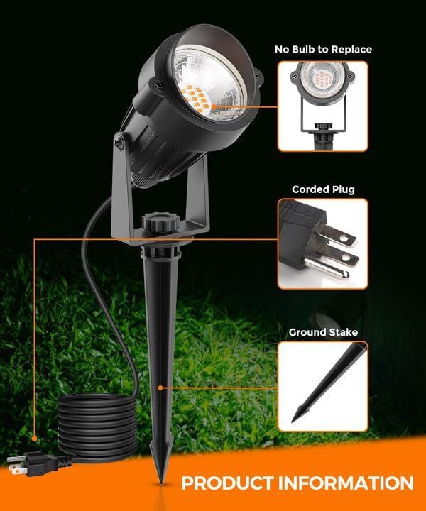 L LOHAS LED Halloween Orange and Purple Spotlights Outdoor, Auto On/Off 5W 120V Landscape Lighting for for House, Holiday, Trees, Decoration, 450LM IP66 Waterproof, UL Listed, 2 Pack