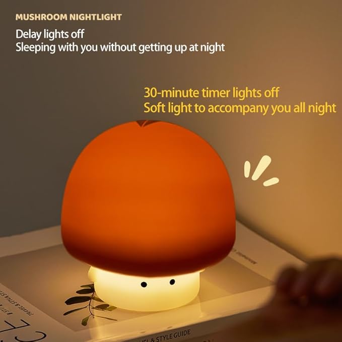 Cute Baby Night Light for Kids,Rechargeable Dimmable Silicone Nursery Toddler Mushroom Nightlight,Squishy Bedside Lamp for Night Stands,Fun Decor for Children,Children's Day Gift(Brown)