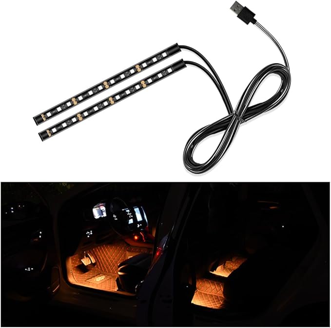 Car LED Strip Light, 24 LED Auto Interior Under Dash Atmosphere Lights with USB Port, Vehicle Decor Lamp Ambient Night Light Strip Lighting Kit, Universal Car Accessories (Orange)