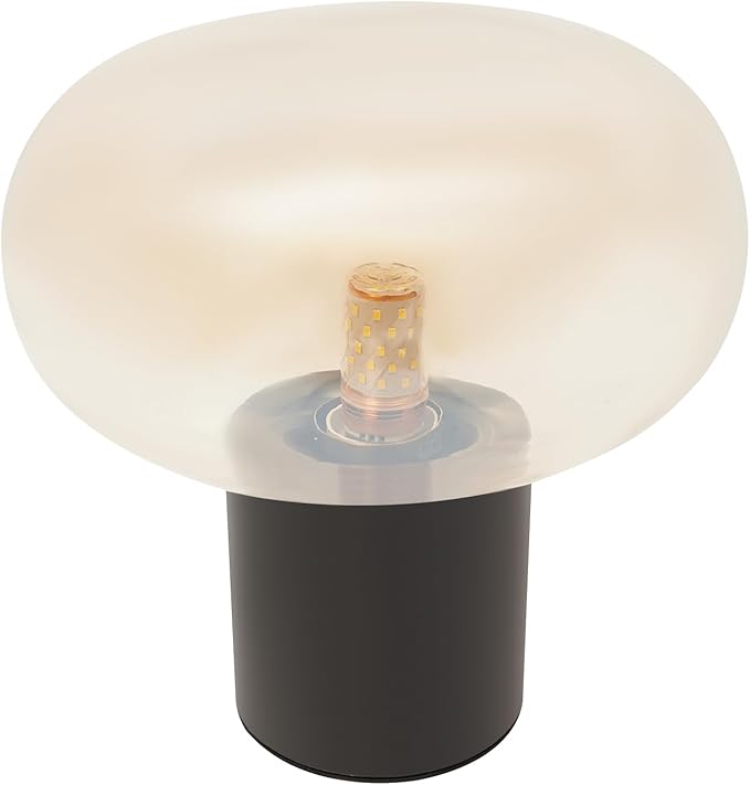 Mushroom Table Lamp Marble Base Glass Shade, Art Deco Bedside Nightstand Lamp for Living Room Bedroom Office, 12W E27 LED Bulb Included - 9''Lx 9.84''H,Illumination Area: 3-5㎡/32-54ft² (Amber)