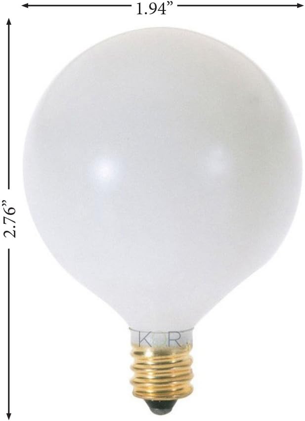 KOR (Pack of 10) G16.5 White Finsh Decorative (E12) Candelabra Base Globe Shape Incandescent 120V G16 1/2 Light Bulbs (15)