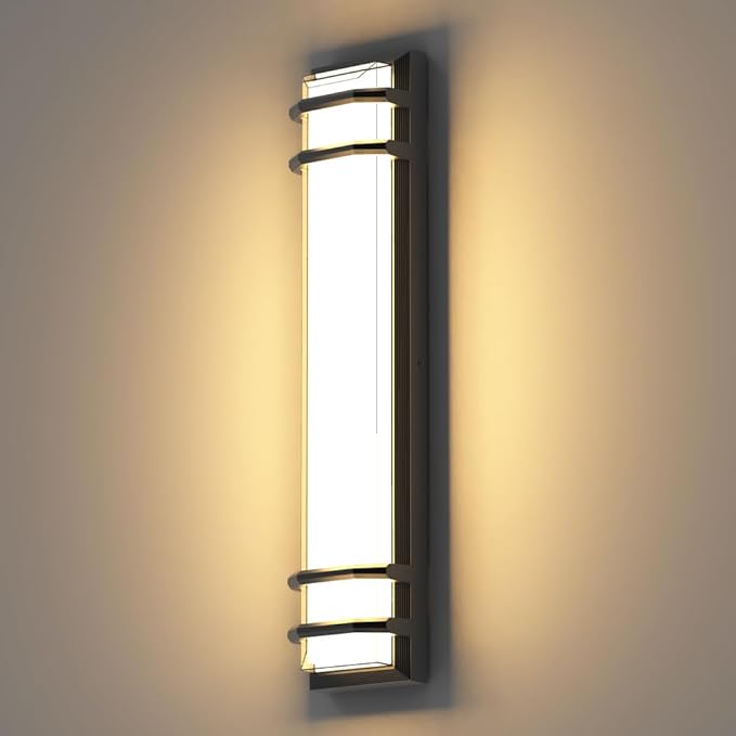 Sytmhoe 23.6in Exterior Wall Light Sconces,36w 3000K LED Dimmable Modern Porch & Patio Wall Light Fixture,Black Exterior Sconce Wall Mounted Lights for Garage Living Room Courtyard House(3000K)