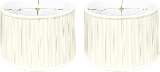 Royal Designs, Inc. Shallow Drum English Box Pleat Basic Lamp Shade, Eggshell, 15 x 16 x 10 (Spider), Set of 2