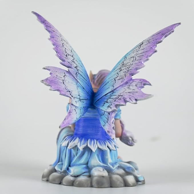 Fantasy Cloud Base Fairy Figurine, 6.1 Inch Blue-Purple Gradient Elf Statue, Hand-Painted Resin Decor with Gradient Wings & Hair for Living Room, Bedroom, Fairy Garden