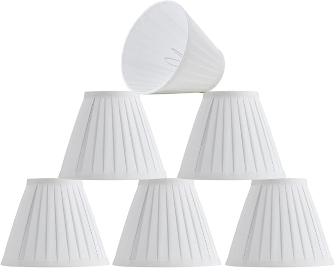 6 Pack White Silk Pleated Chandelier Shades, 3" Top x 6" Bottom x 5" High, 3x6x5 Inch Clip On E12 Bulb, Pendant Light Wall Sconce Lamp Shade, Silk-Pleat Handmade Barrel Lampshades Covers(Small Size)