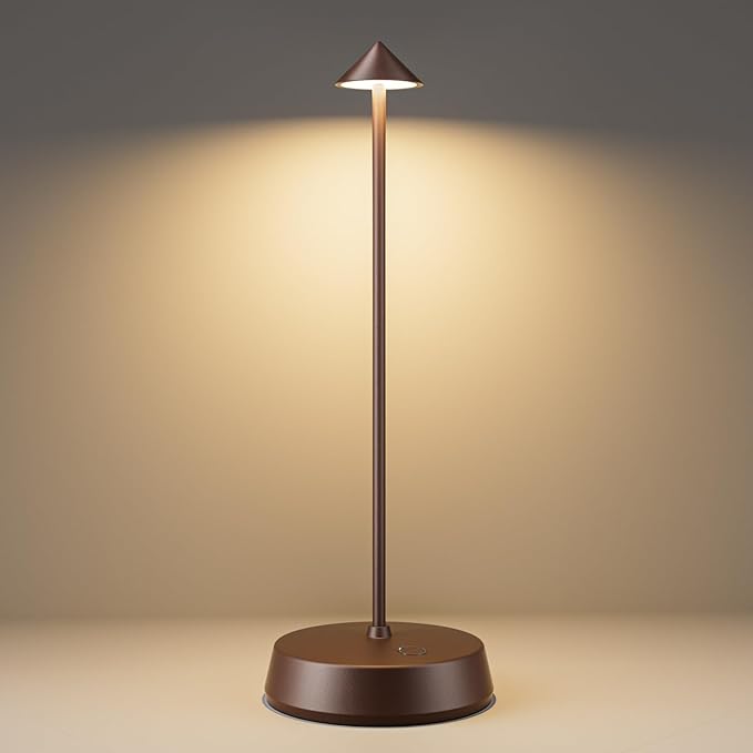 Cordless Table Lamps Rechargeable, 6000mAh LED Battery Operated Desk Lamp, Portable Outdoor Waterproof Touch Stepless Dimmable Wireless Table Light for Dining Restaurant Home Patio (Brown-1PC)