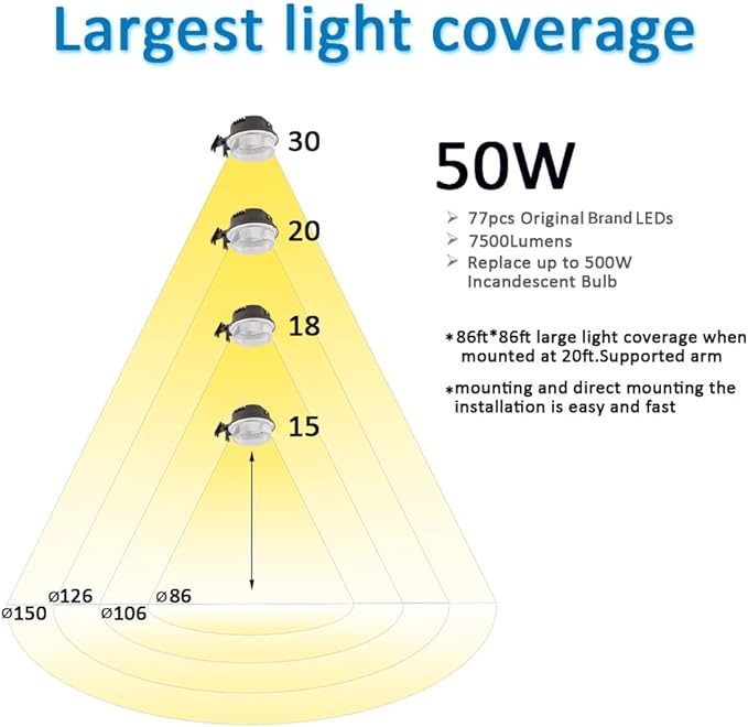 LED Barn Light, Dusk to Dawn Outdoor Yard Light with Photocell Ultra Brightness 5000K Daylight 7500lm, 500W MH/HPS Replacement, AC100-277V IP65 Waterproof for Farmhouse Area