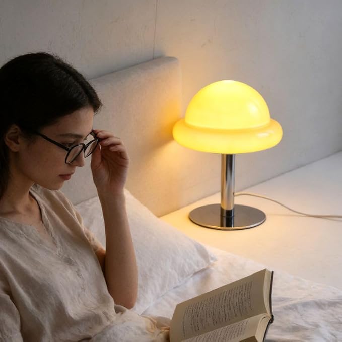 Orange Mushroom Lamp,Mid Century Modern Table Lamp,Warm Lamp for Bedroom,Mushroom Decor for Living Room Nightstands