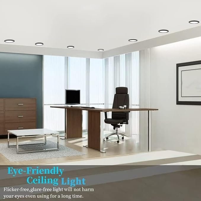 7.3" Flush Mount Dimmable LED Ceiling Light - 5000K Black, Ultra Thin Round Fixture for Bedroom, Bathroom, Kitchen, Hallway, Basement, Closet - 6Pack