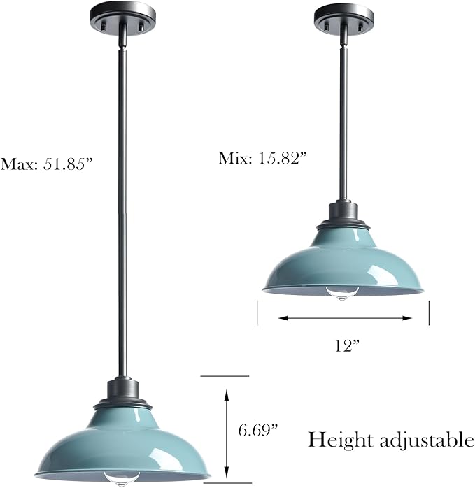Modern Blue Pendant Light Fixture Kitchen Pendant Lights for Breadfast Nook Bar Dinning Room Coffee Shop Sea Green Nordic Style (Metal Rod)