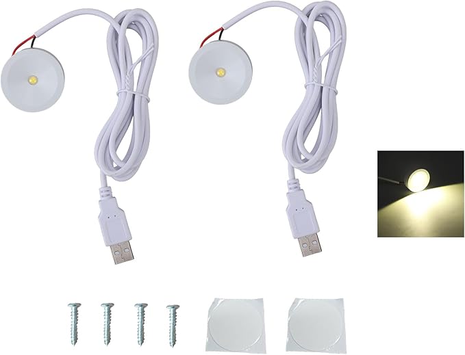 Mini LED Spotlight, 2pcs Aluminum USB 5V LED Spotlight Accent Lights with 4.3ft Cable, Small LED Spot Light for Painting Picture Plants Jewelry Showcase Model Display Shelves