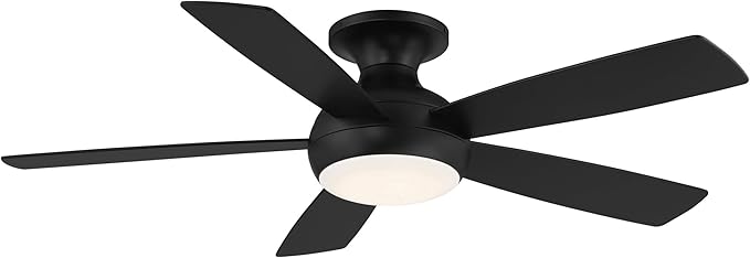 WAC Lighting F-035L-MB Odyssey Indoor or Outdoor Flushmount Smart Compatible Ceiling Fan with Remote Control 52in Blade Span Matte Black 3000K Warm White LED