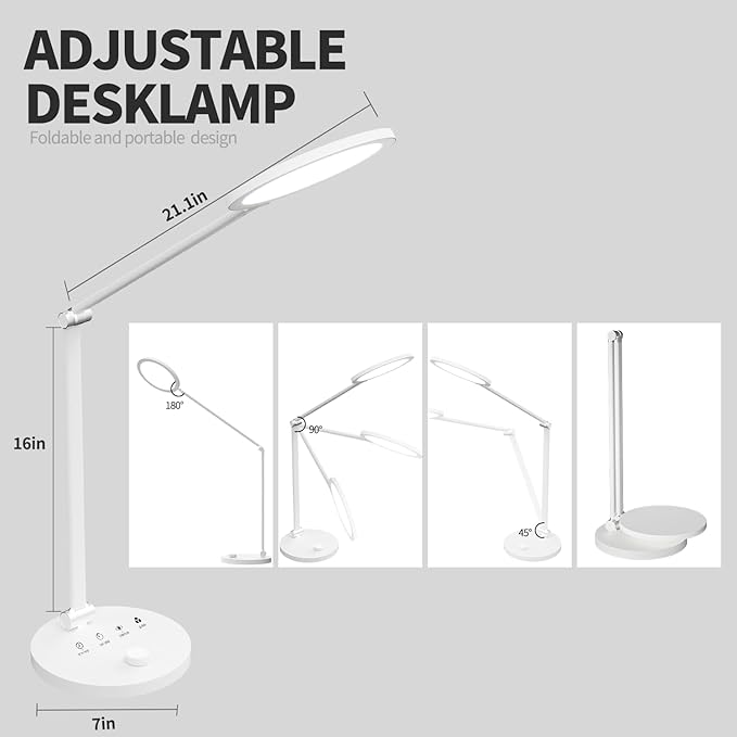 Desk Lamp for Home Office, Metal Swing Arm Desk Light, 3 Mode Stepless Dimming Desktop Lamp, 14W 1200LM Computer Task LED Lamp, Desk Ring Light for Streaming, Podcasting, Video Calls, Conference