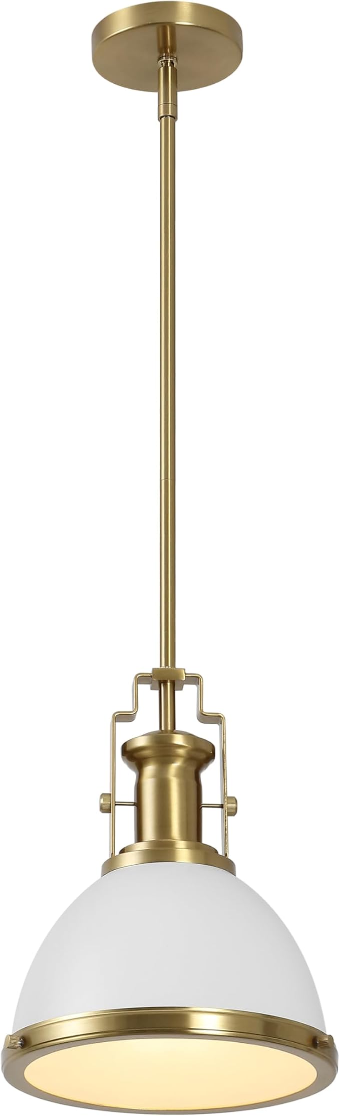 JONATHAN Y 10" Brass Gold/White Modern Industrial Iron LED Dome Pendant Light, Adjustable Hanging Fixture for Kitchen Island or Entryway, Black Metal Shade, LED Bulb Included (JYL9535D)