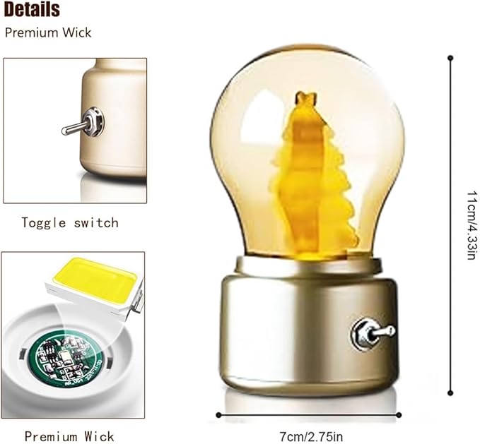 Cute Bulb USB Night Light, British Vintage Creative Ambiance Lamp,Rechargeable Small Lamp, Led Night Light Bulb Lamp Kids Bedside Lamp for Kids, Girls, Boys Gifts