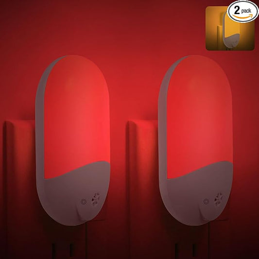 670nm Red & Amber Light Night Light for Sleep[2 Pack] - Zero Blue Light, with Dusk to Dawn Sensor Auto On/Off LED Red Night Light Plug into Wall for Nursery Bedroom Bathroom