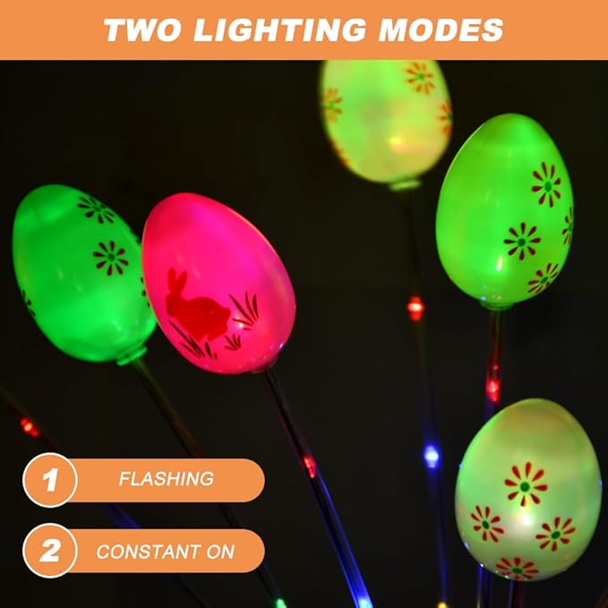 2 Packs Solar Easter Decorations Outdoor Stake Lights, LED Egg Lights for Easter Decor, Waterproof Solar Stake Light for Lawn Pathway Landscape Yard Porch Patio(Color:Colorful)