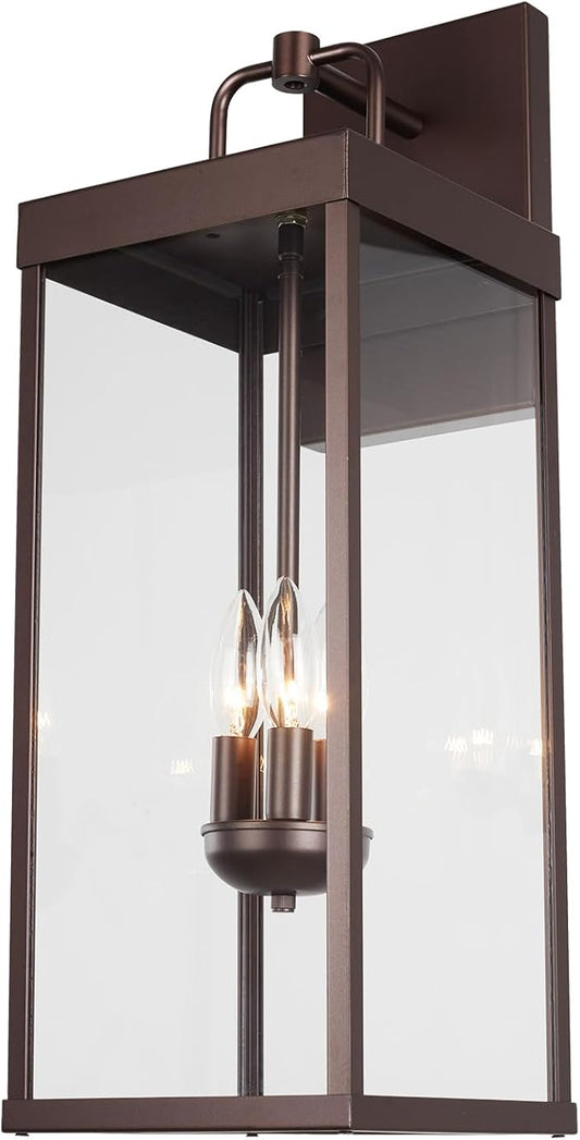 Outdoor Wall Sconce Light, 24 Inch Tall Transitional Exterior Wall Bracket Lighting with Clear Glass, Anti-Rust Powder Coat Bronze Modern Outside Carriage Lantern Lamp for Porch Garage Patio