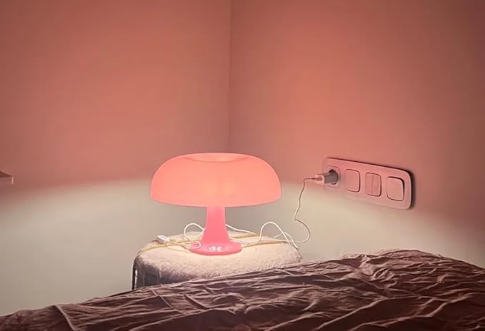 Pink Mushroom Lamp, Mid Century Modern Table Lamp for Bedroom, Minimalist Mushroom Decor Bedside Small Lamps, 2700K(Bulb Included, Plug Powered)