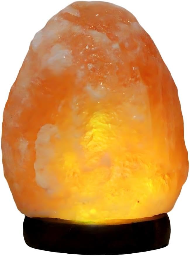 Himalayan Salt Lamp with USB Power, Natural Shape, Color-Changing LED and Warm White Light, Wooden Base Night Light (Pink, Natural, Change Color)