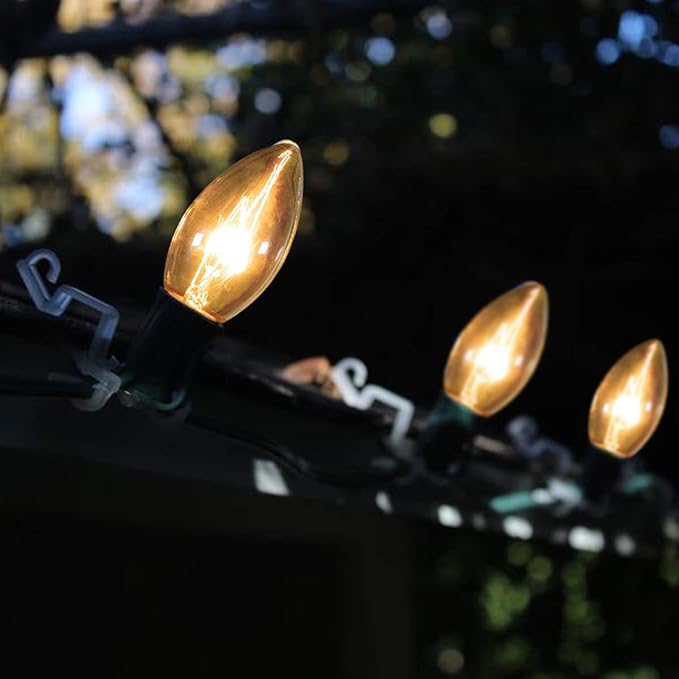 SUNSGNE C9 Clear Christmas Lights 25Ft Outdoor Christmas String Lights with 26 Clear Light Bulbs for Outdoor Patio, Cafe, Party Decor- Green Wire