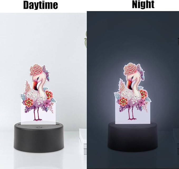 Flamingo Diamond Art Painting Night Light,Diamond Art Painting Kits Desktop Touch Lamp Ornaments for Tabletop Decor Diamond Art Accessories for Adult Beginner Bedrooms Living Room