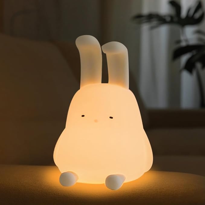Cute Bunny Lamp, Kawaii LED Desk Decor Nightlight with Phone Stand Feature, Super Squishy Silicone Portable Light with Timer, Xmas Birthday Ideal Gifts for Baby Kid Adult