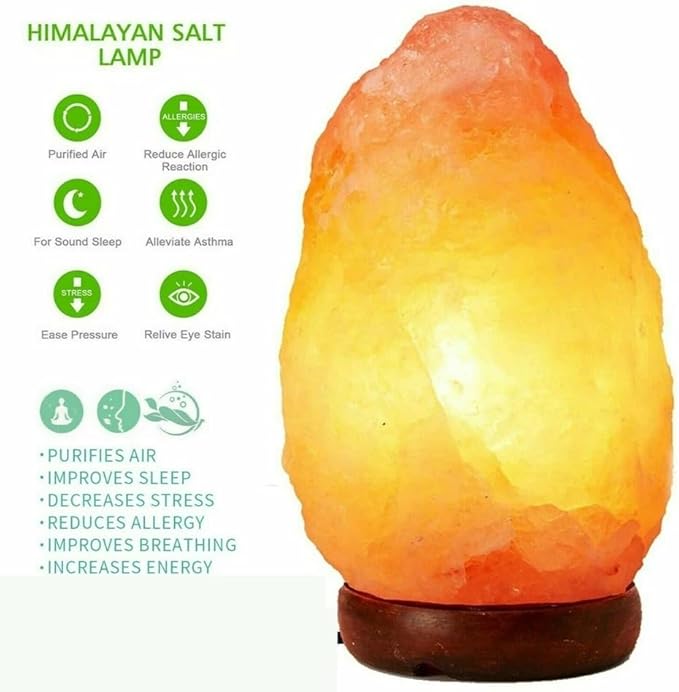 Premium Himalayan Salt Lamp 100% Natural Crystal Night Light with Wooden Base & Bulb – Authentic Pink Salt Lamp for Home, Bedroom, Office, Yoga, Meditation & Gift