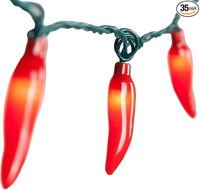Red Chili Pepper Lights, 13.6Ft Christmas Decorations String Lights with 35 Red Chili Pepper Lights for Mexican Fiesta Indoor Party Kitchen Patio Bedroom Decorations, Green Wire