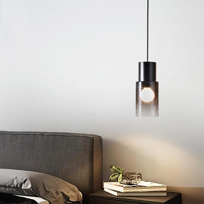 DUHU Glass Pendant Lights Kitchen Island,Modern Black and Wood Pendant Light 2pack,Vintage Pendant Lamp E26 for Bedroom,Over Sink,Dinning Table,Bar,Farmhouse,Hallway