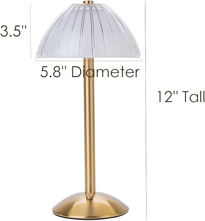Cordless Table Lamps for Home,Table,Dining Room, Gold Rechargeable Lamps, USB Charge 12'' Tall LED Brass Portable Outdoor Indoor Table Lamp with Built-in Dimmer (Gold)