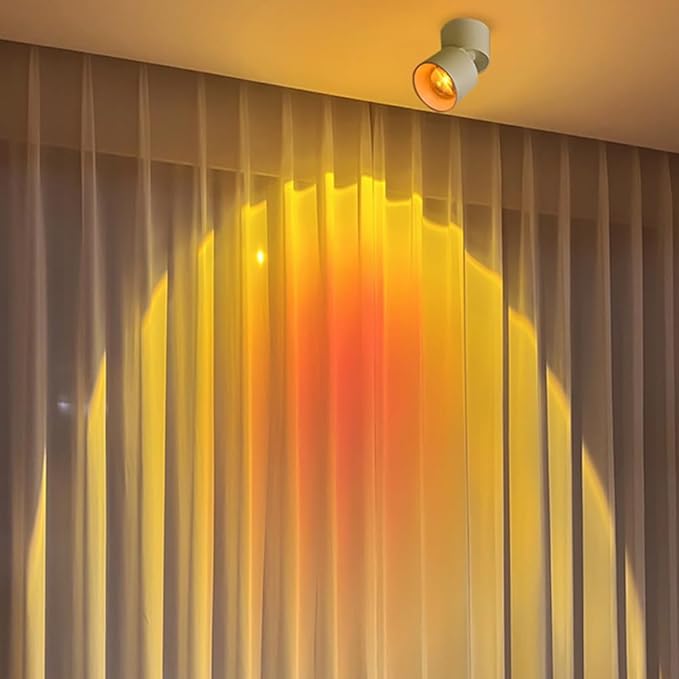 Sunset Lamp Ceiling Spotlgiht Accent Lighting 10W LED Projection Lamp, Sunlight Mood Lamps for Bedroom Picture Decor Aesthetic Indoor Rotation Adjustable Dwnlight, White