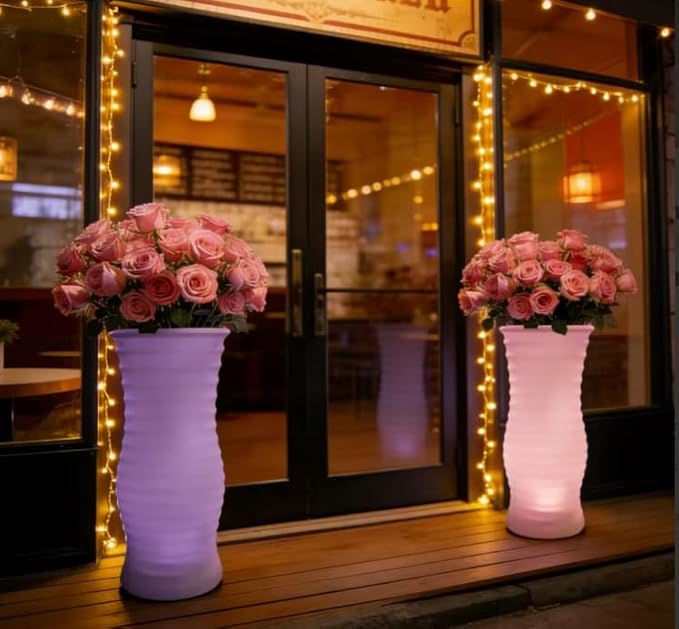20-inch Cordless LED Lighted Vase w/Remote, Rechargeable LED Vase Night Light Floor Mood Lamp, 16 Colors & 4 Modes Dimmable LED Flower Pot, Waterproof Light Up Planter for Bedroom Path Bar Party Decor