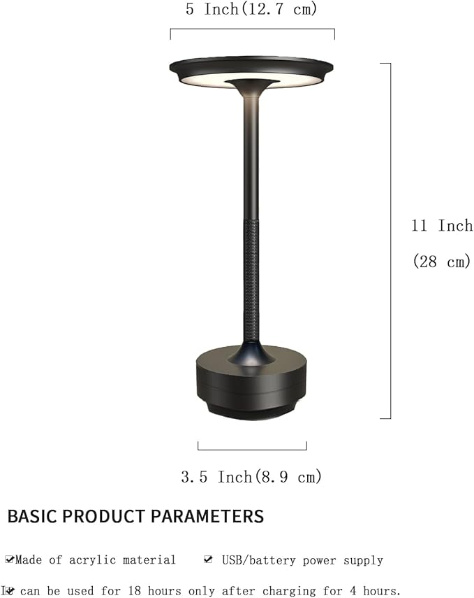 Ecolume Cordless Table Lamp,LED Portable Battery Operated Lamp, Dimmable Stepless 3-Color LED with Memory Function. Portable for Home Office/Dinner/Restaurant/Living Room.(Black)