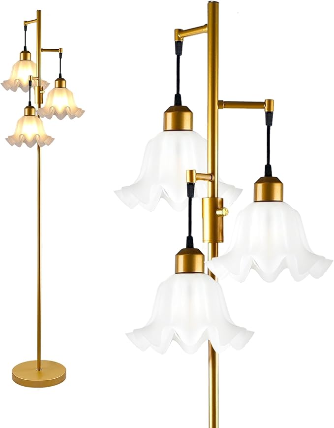 Lightdot 70IN 3-Light Flower Floor Lamp for Living Room, Dimmable Gold Tree Floor Lamps with Acrylic Shade for Wedding/Party, Floral Tall Lamp for Bedroom/Sofa Beside/Corner Decor(Bulb Included)