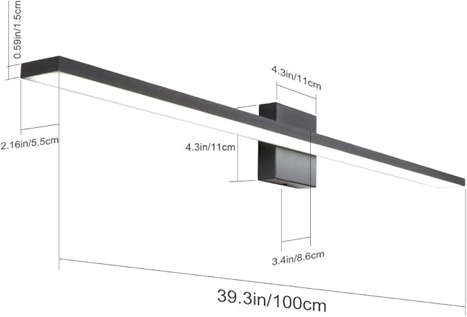 Ralbay 40inch Modern LED Black Vanity Light 36W Frosted Aluminum for Bathroom Vanity Lighting Fixtures Cool White 6000K