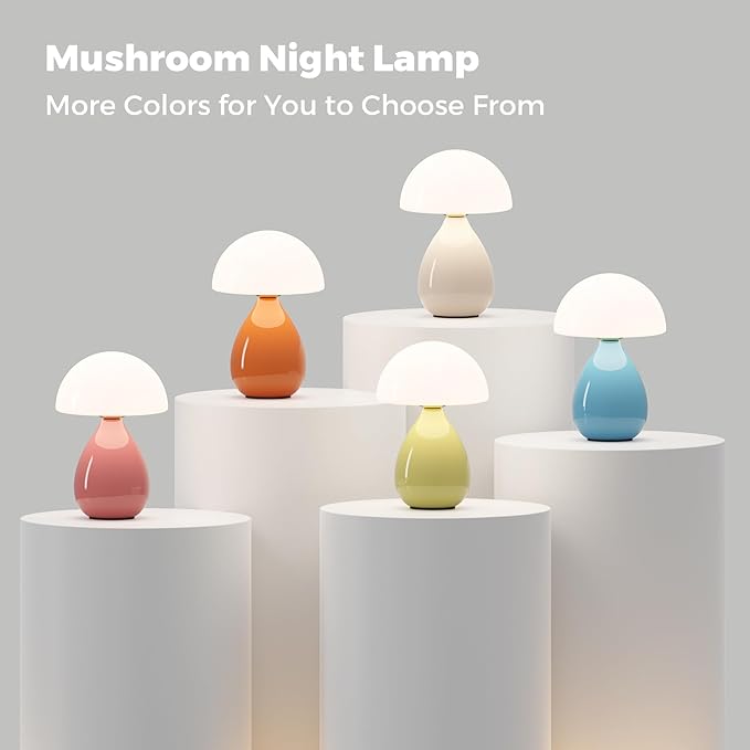 Mushroom Lamp, Vintage Small Table Lamp for Bedroom, Ice Crack Ceramic LED Night Light for Kids, Mid Century Modern Bedside Lamp for Nightstand, Living Room, Home Decor Gift Ideas for Women, Pink