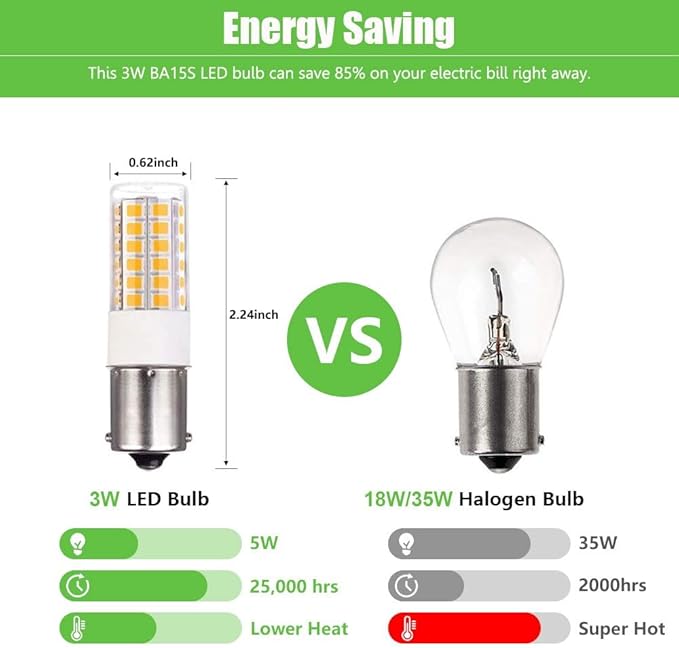 BA15s Single Contact Bayonet LED 12V S8 1141 1156 LED Light Bulb 3W 2700K-3000K for Outdoor Landscape Lighting Path Deck Lights RV Lights Warm Color 6pcs