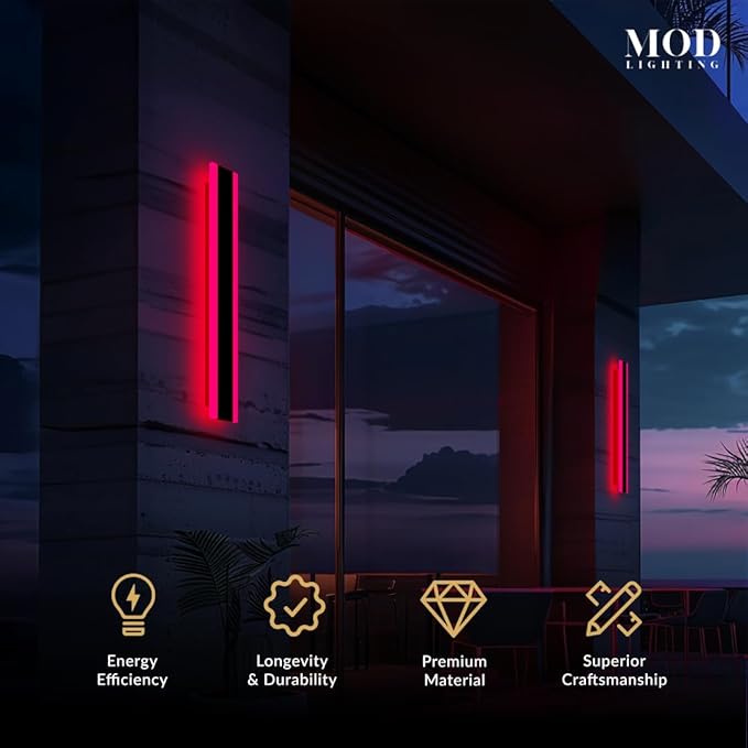 𝗠𝗢𝗗 𝗟𝗜𝗚𝗛𝗧𝗜𝗡𝗚 Haylen RGB | Long Outdoor Wall Lights, 7 Colors and 358 Light Effects, Dimmable with Remote Modern Linear Exterior Light Fixture, Waterproof Wall Sconce 45W, 2-Pack (RGB | 31")