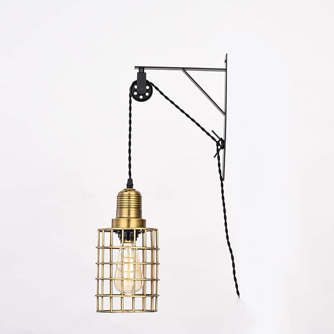 Topotdor Wall Mount Bracket and Pulley Set of 2 for Vintage Farmhouse Hanging Lighting DIY Industrial Pendant Light Fixture (Black)