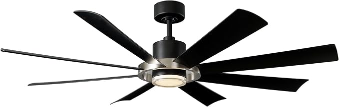 Modern Forms Aura Indoor and Outdoor 8-Blade 60in Smart Ceiling Fan in Matte Black Brushed Nickel Ring with 2700K-3000K-4000K-5000K Selectable LED Light Kit and Remote Control works App