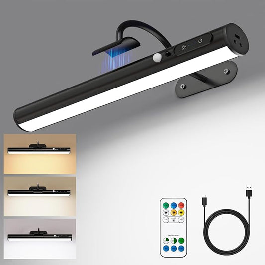 Motion Sensor Battery Operated Picture Light, Wireless Rechargeable Magnetic Art Wall Sconce with Remote Control, LED Picture Frame Lights for Paintings Mirror Portrait Gallery Dart Poster (Black)