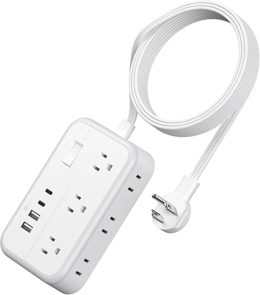 NTONPOWER Power Strip with 6 Outlets 4 USB Charging Station(2 USB C Port), 5 Ft Flat Plug Extension Cord, Outlet Extender for Indoor, Home, Office Supplies, Dorm Room Essentials
