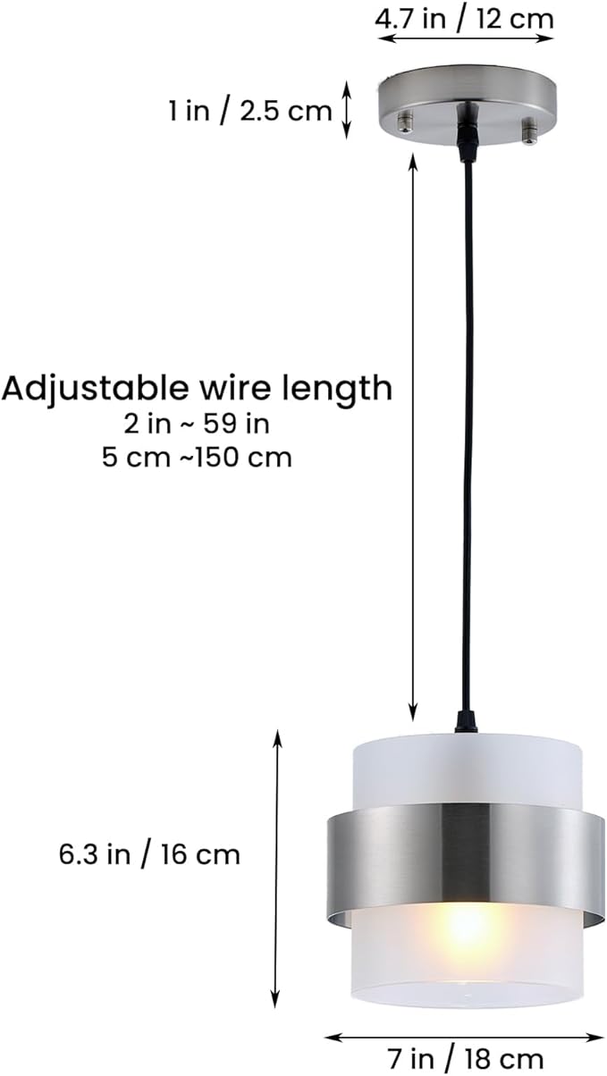 Pendant Lights Kitchen Island Lighting, 2 Pack 7 Inch Mini Glass Haning Lights for Entrance Aisle Decorative Lighting Fixture for Dining and Bar Table (Brushed Nickel with Frosted White)