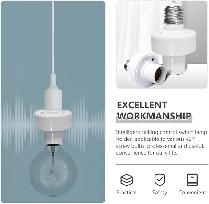 Voice Control Lamp Holder Socket for LED Incandescent Bulbs Offline Voice Activation No App Needed Compatible with Power Base Replacement for Home and Workshop Lighting