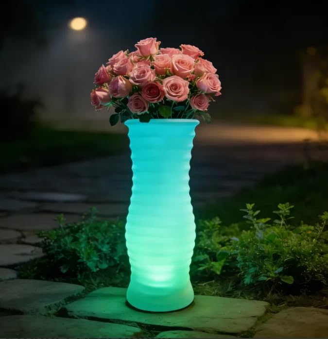 20-inch Cordless LED Lighted Vase w/Remote, Rechargeable LED Vase Night Light Floor Mood Lamp, 16 Colors & 4 Modes Dimmable LED Flower Pot, Waterproof Light Up Planter for Bedroom Path Bar Party Decor