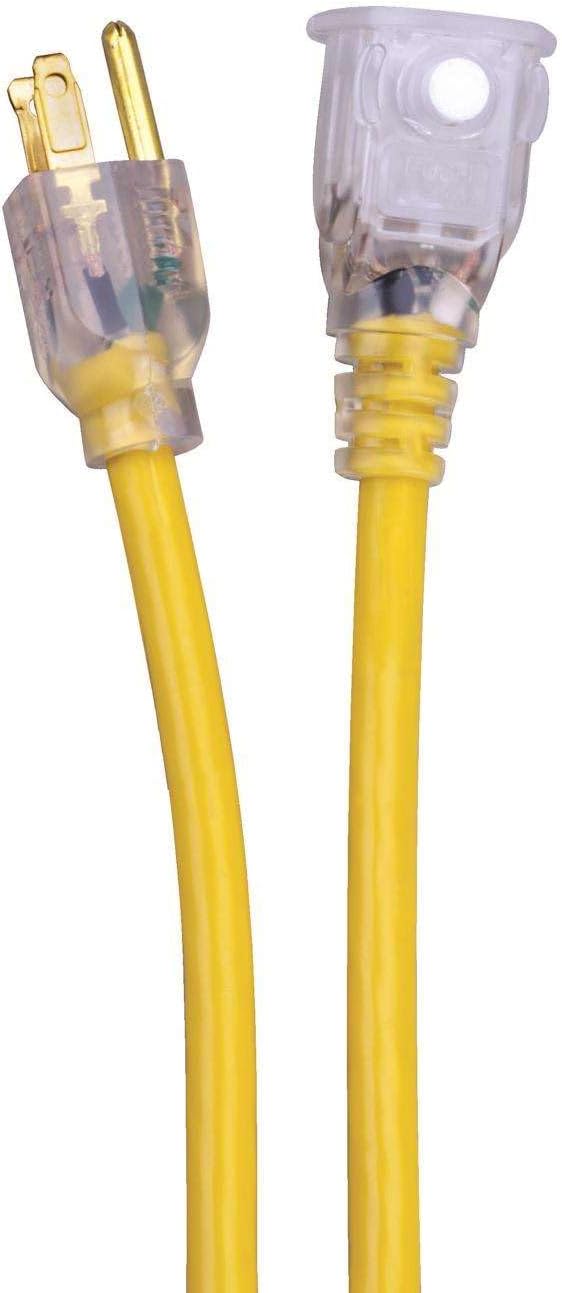 XtremepowerUS 50 ft 12/3 Gauge Heavy Duty Outdoor Extension Cord with lighted, Flexible Cold Weather 3 Prong Electric Cord Outside, 15A 125V SJTW