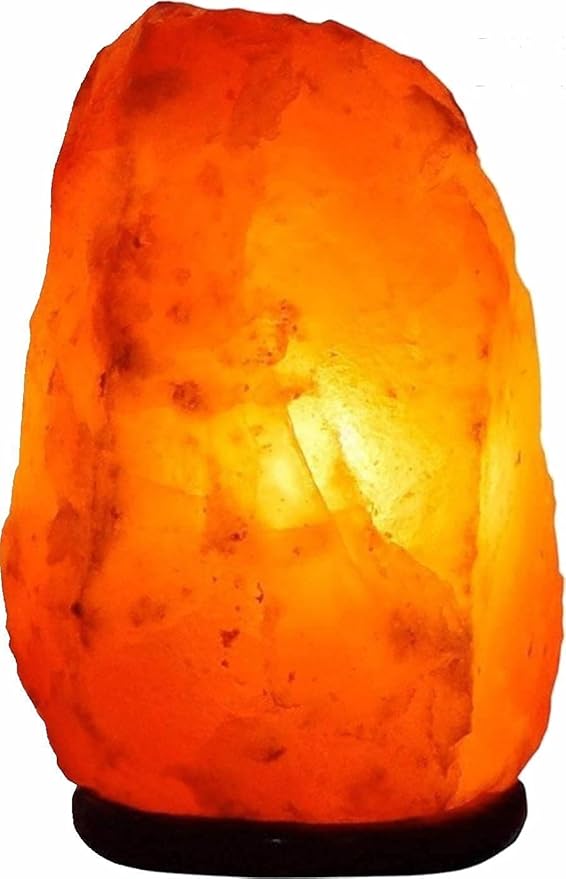 Himalayan Salt Lamp with Dimmer Switch - Natural Crystal Rock Night Light for Home Decor - Hand Carved Salt Lamp with Wooden Base - Soothing Amber Glow Night Light & Gifts