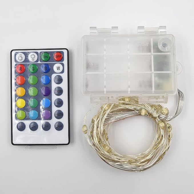 Hometown Evolution, Inc. Fairy Lights - Battery Operated with Remote - 16.5 Foot 50 LED Micro Lights on Silver Wire - RBG 16 Color Changing Remote Control